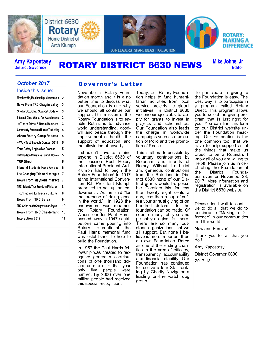 ROTARY DISTRICT 6630 NEWS Editor
