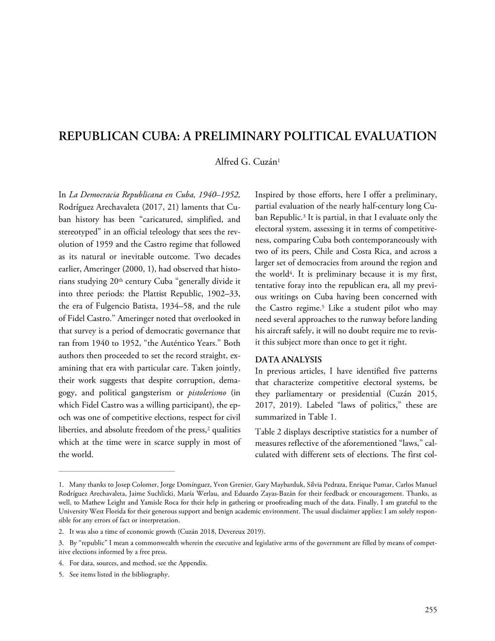 Republican Cuba: a Preliminary Political Evaluation
