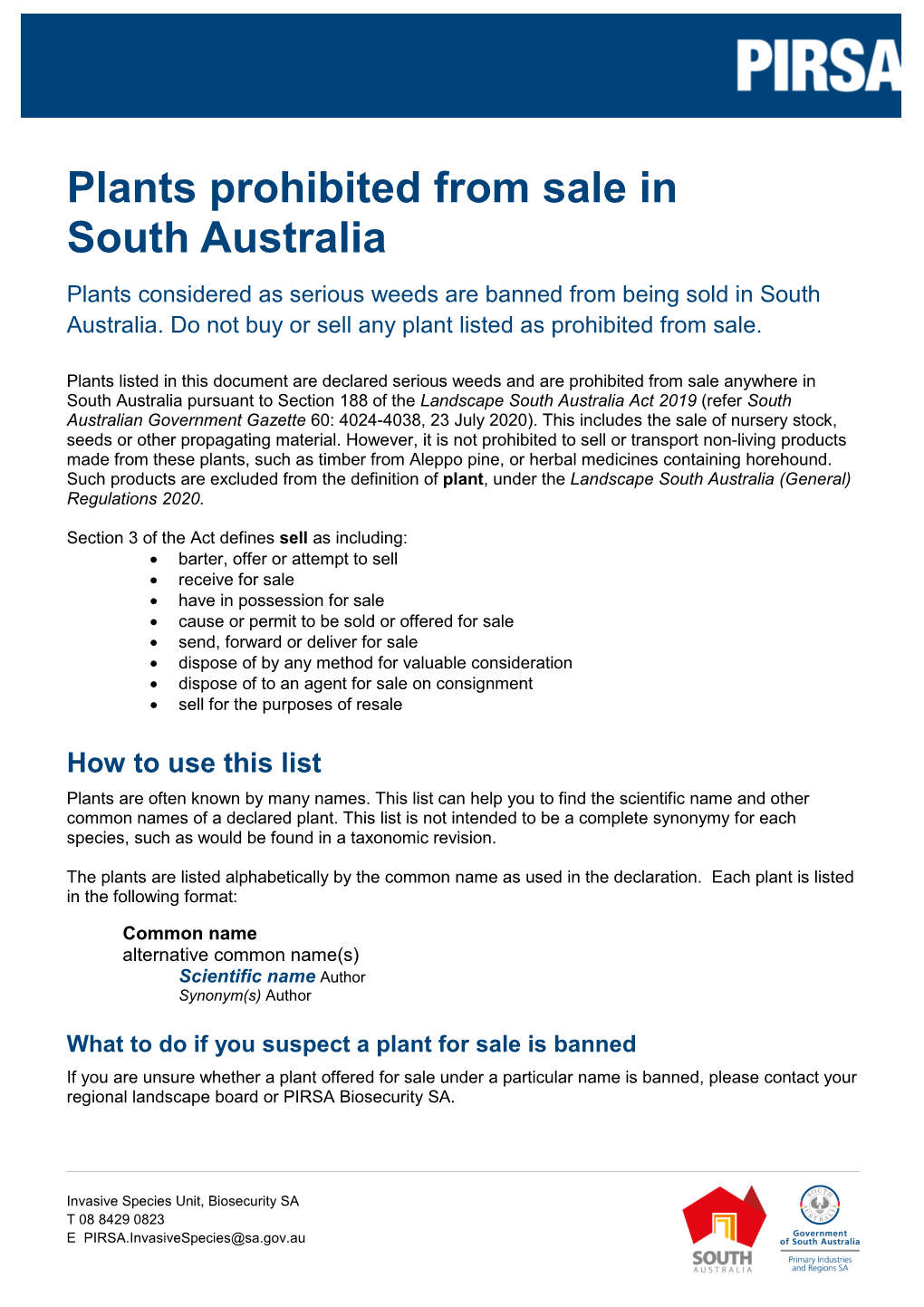 Plants Prohibited from Sale in South Australia Plants Considered As Serious Weeds Are Banned from Being Sold in South Australia