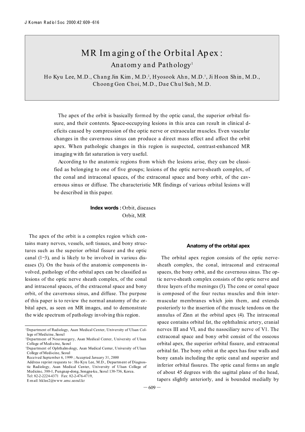 MR Imaging of the Orbital Apex