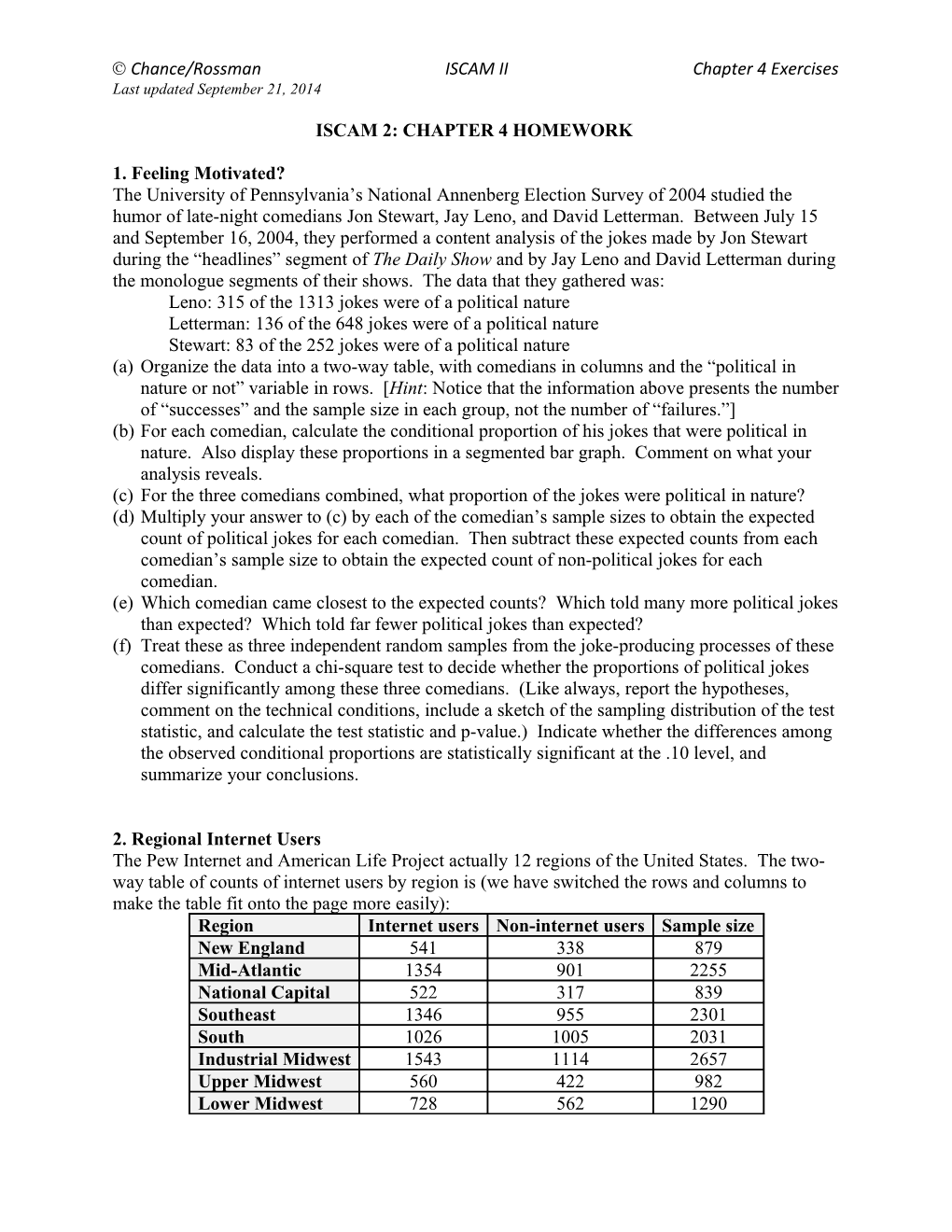 Ó Chance/Rossman ISCAM II Chapter 4 Exercises