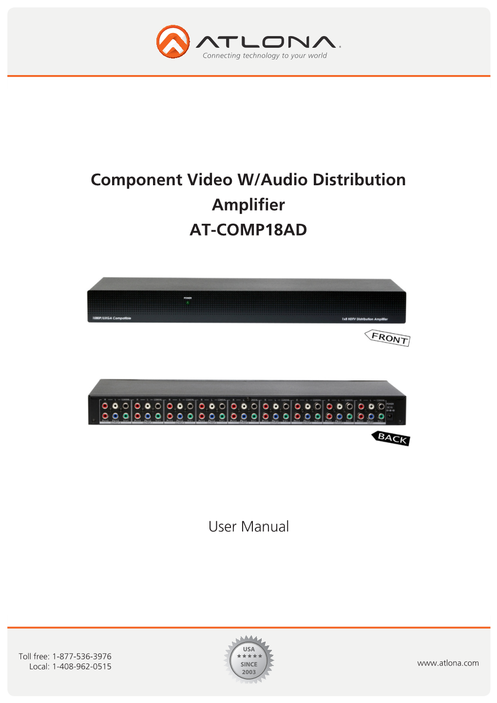 Component Video W/Audio Distribution Amplifier AT-COMP18AD