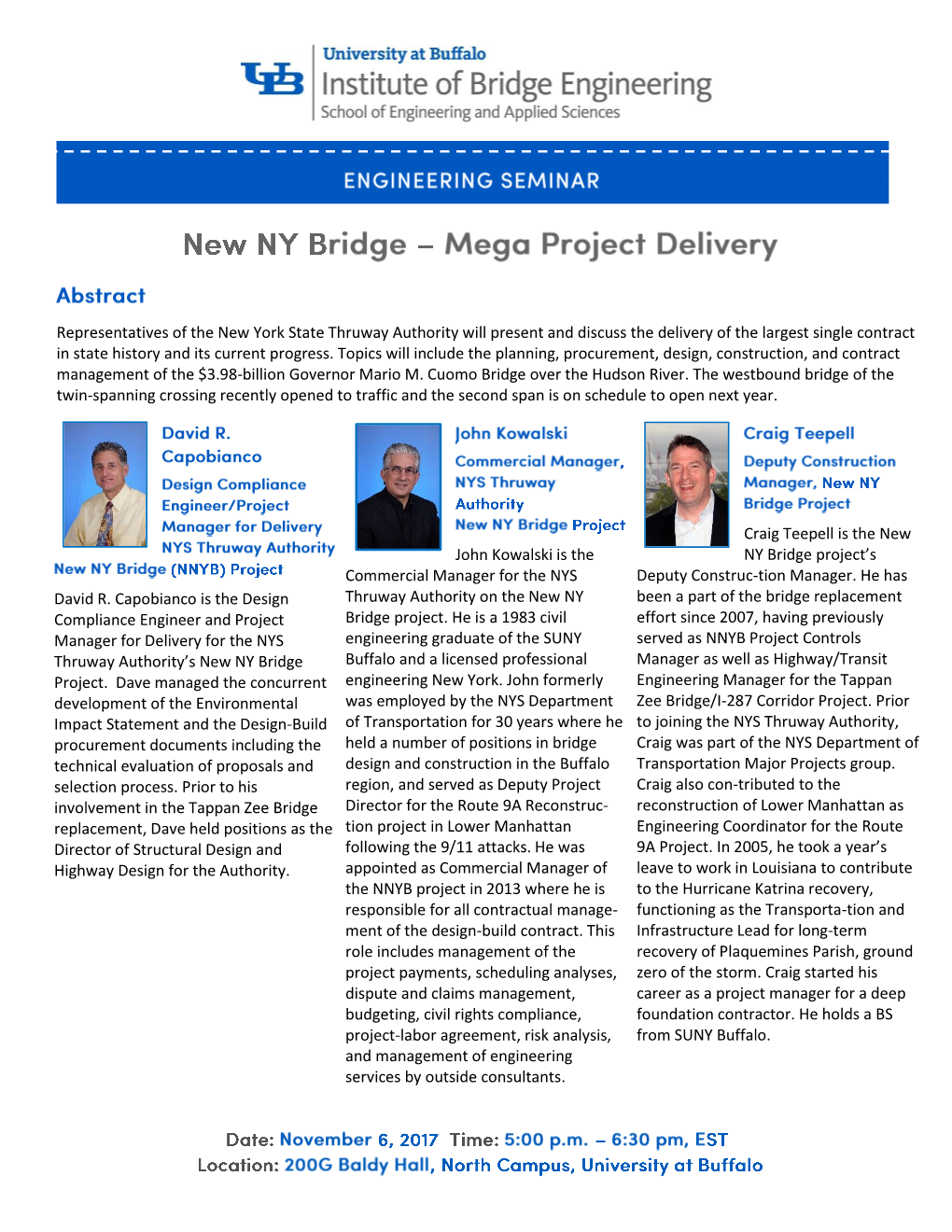 New NY Bridge Buffalo and a Licensed Professional Manager As Well As Highway/Transit Project