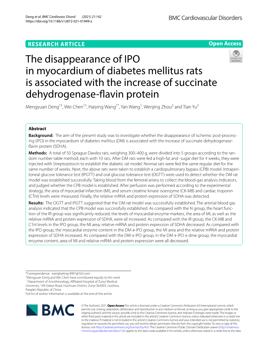 The Disappearance of IPO in Myocardium of Diabetes Mellitus Rats Is Associated with the Increase of Succinate Dehydrogenase-Flav