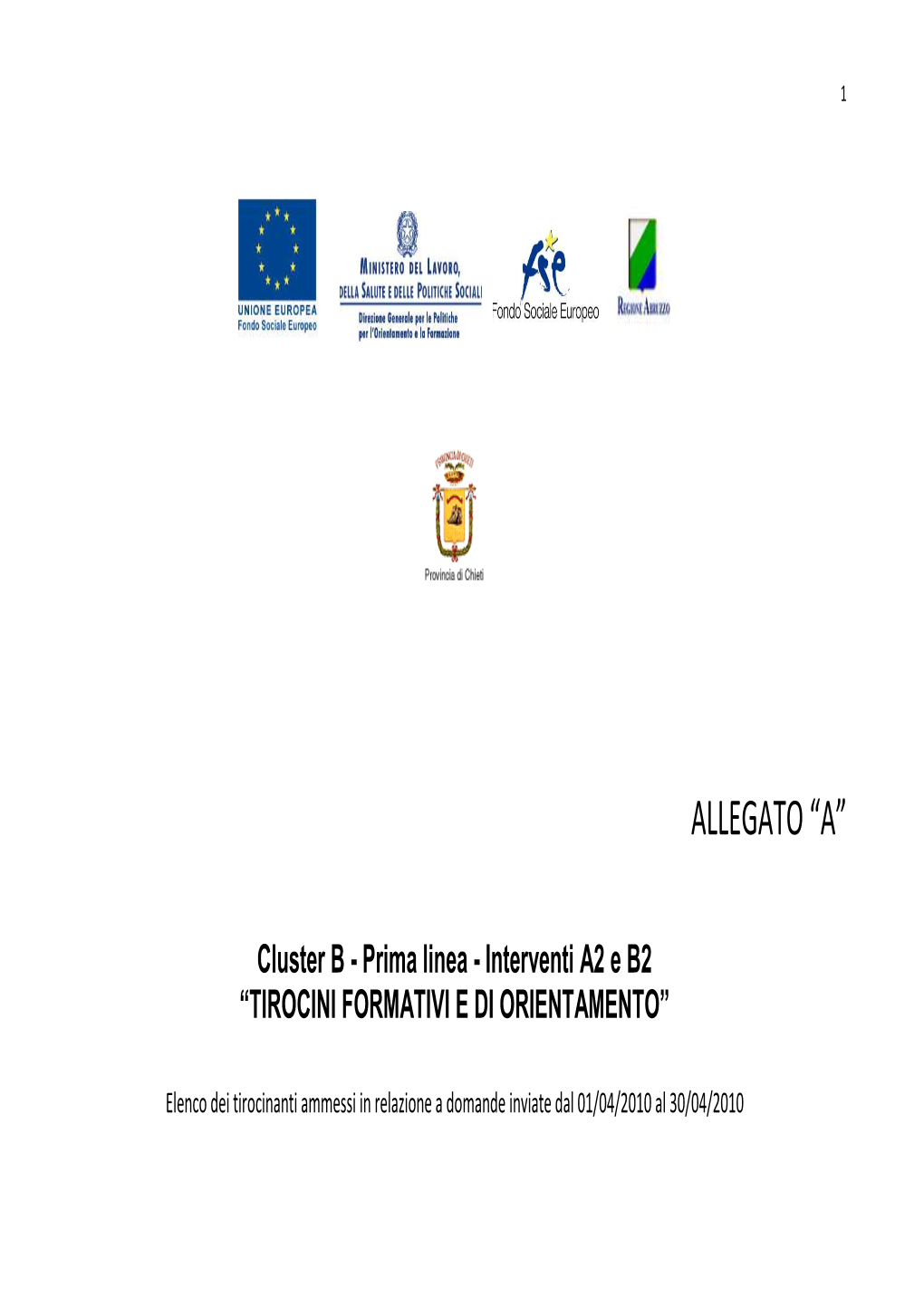 CLUSTER B Tirocinanti ALLEGATO a DA 1 APRILE a 30 Aprilex