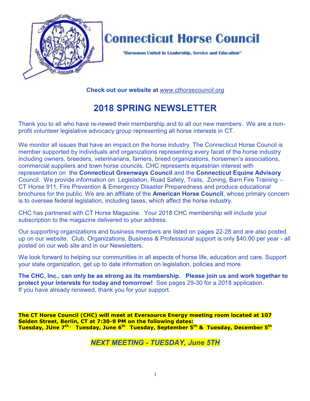 2018 Spring Newsletter