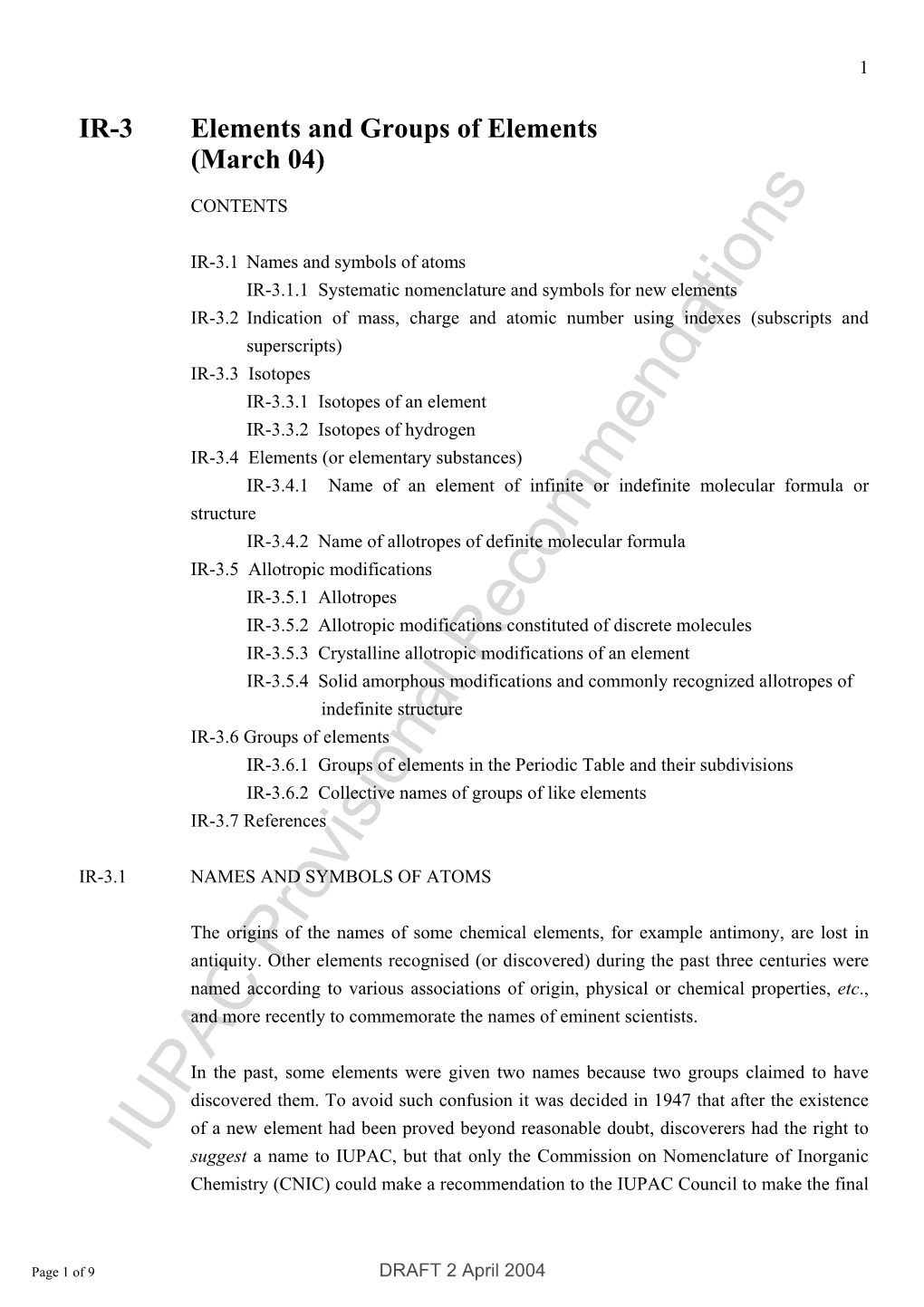 IR-3 Elements and Groups of Elements (March 04)