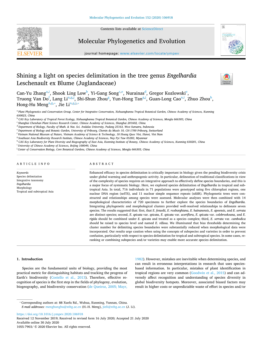 Shining a Light on Species Delimitation in the Tree Genus Engelhardia