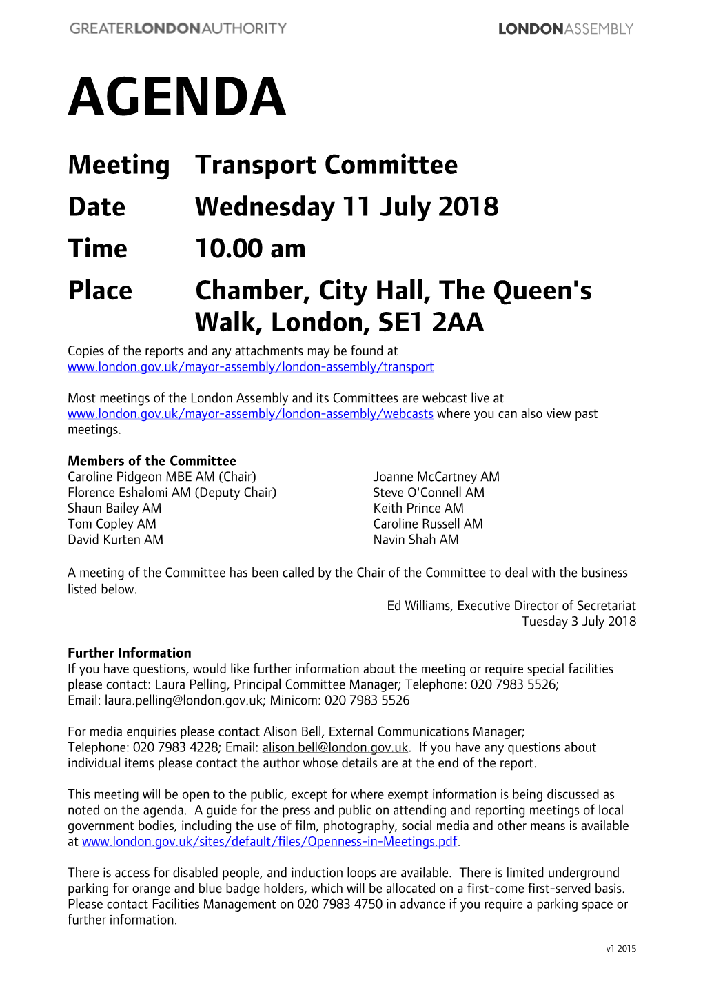 (Public Pack)Agenda Document for Transport Committee, 11/07/2018 10:00