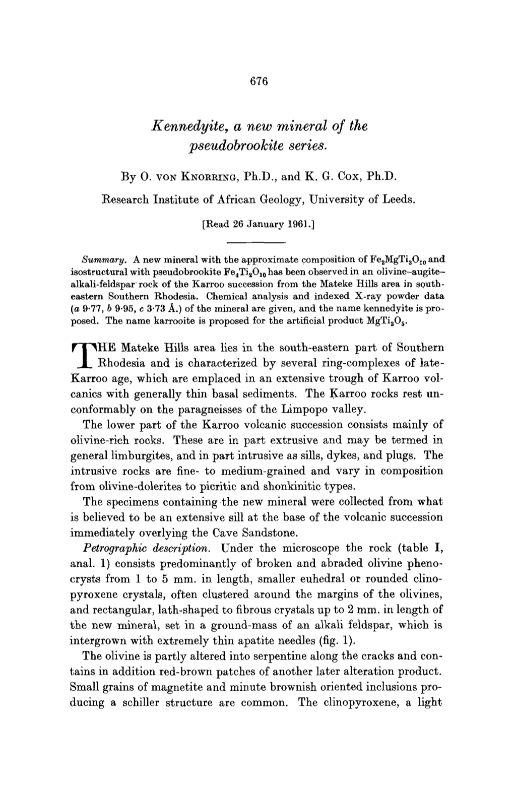 Kennedyite, a New Mineral of the Pseudobrookite Series