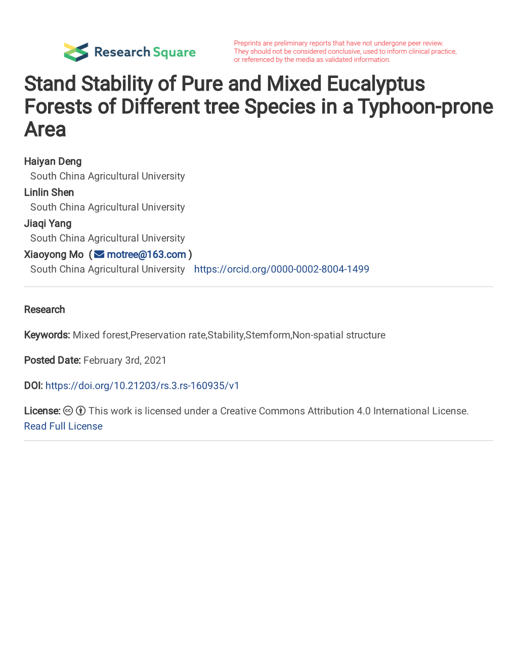 Stand Stability of Pure and Mixed Eucalyptus Forests of Different Tree Species in a Typhoon-Prone Area