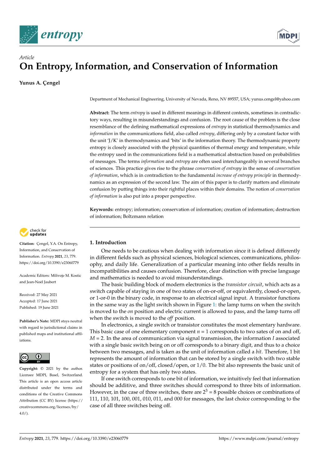 On Entropy, Information, and Conservation of Information