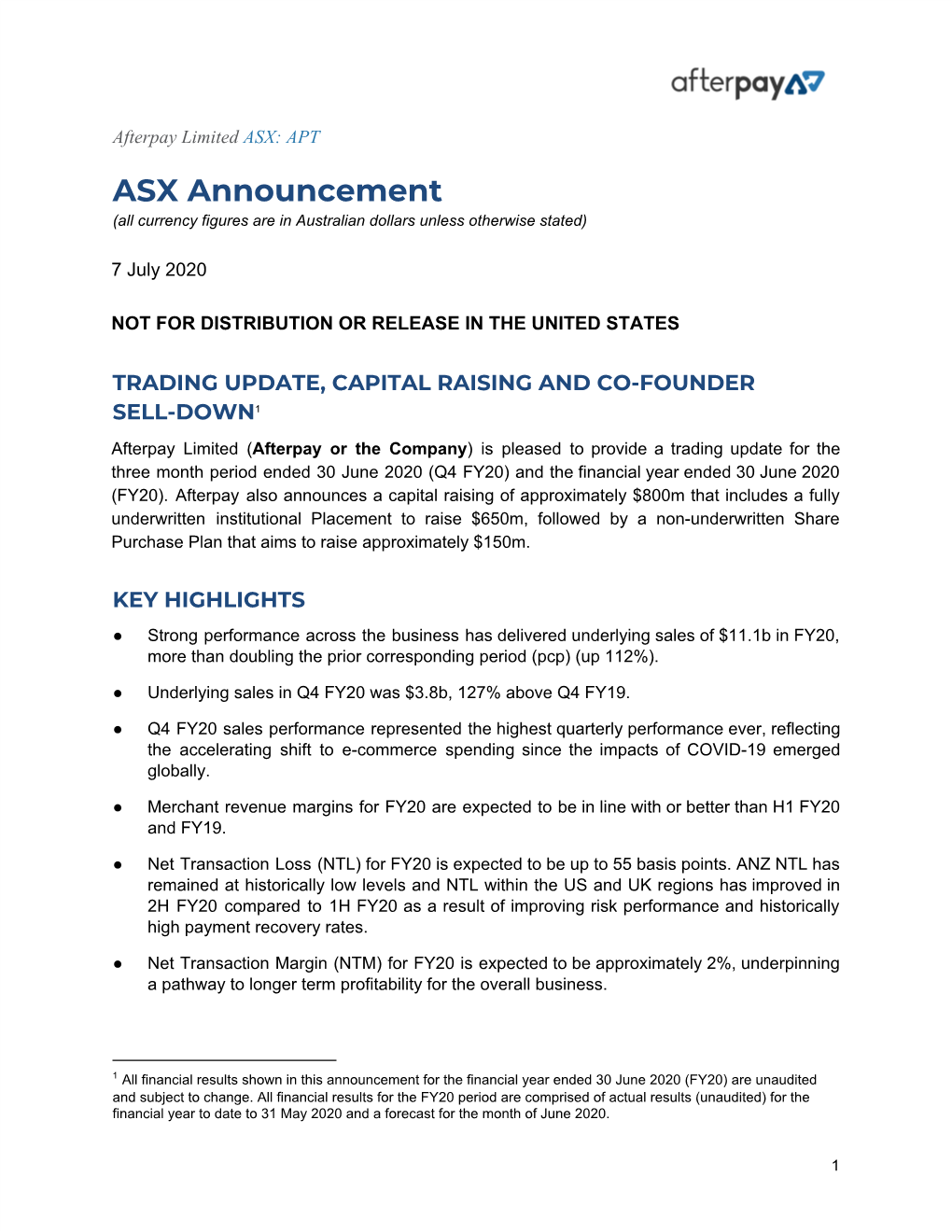 ASX Announcement (All Currency Figures Are in Australian Dollars Unless Otherwise Stated)