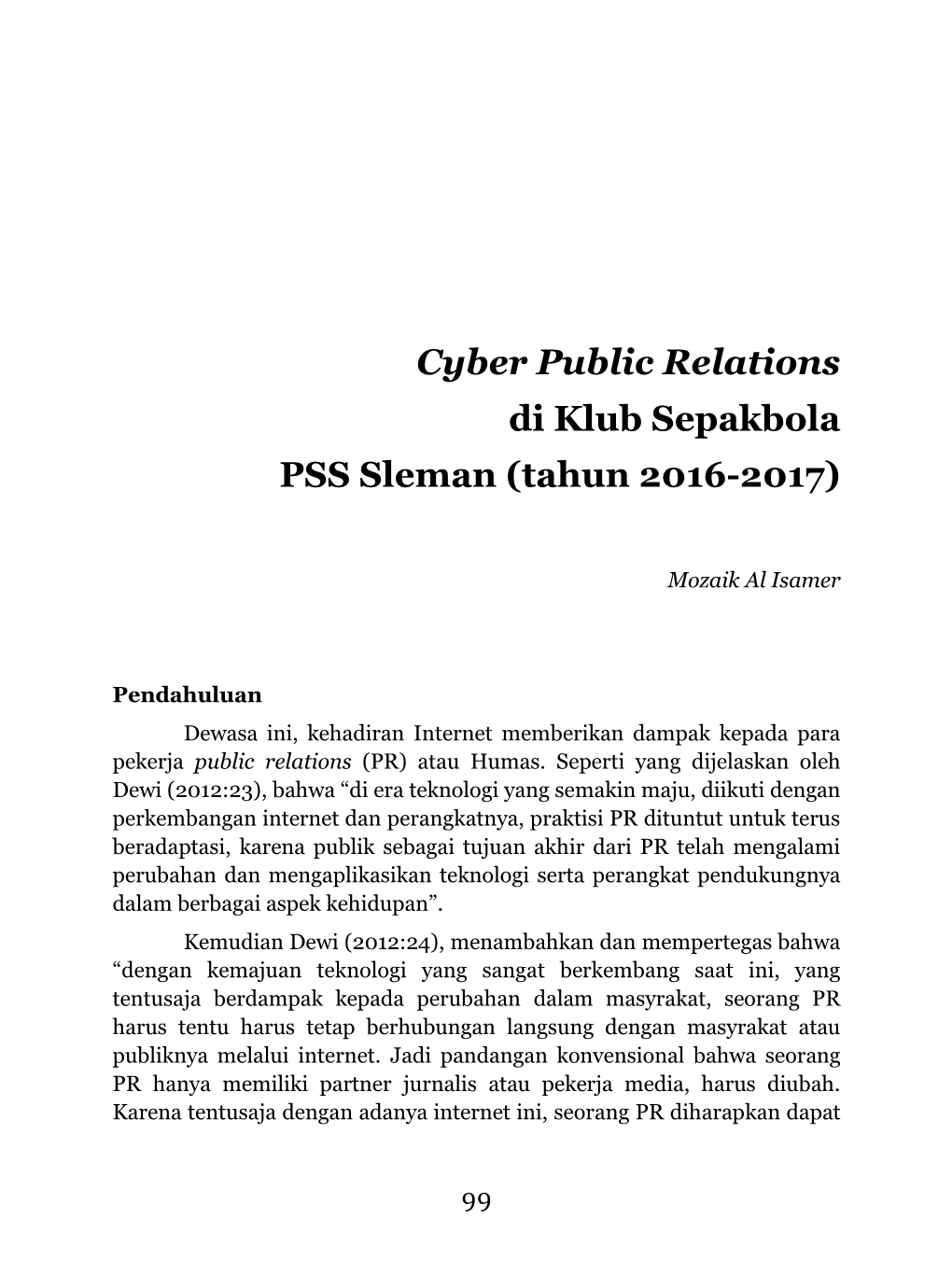 Cyber Public Relations Di Klub Sepakbola PSS Sleman (Tahun 2016-2017)