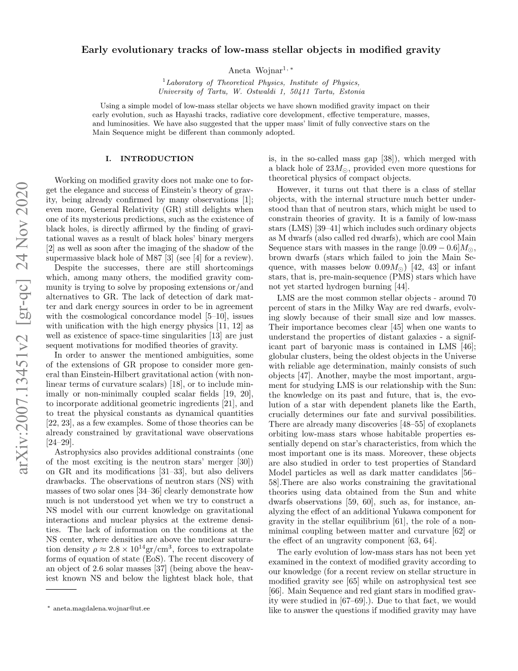 Arxiv:2007.13451V2 [Gr-Qc] 24 Nov 2020 on GR and Its Modiﬁcations [31–33], but Also Delivers Model Particles As Well As Dark Matter Candidates [56– Drawbacks