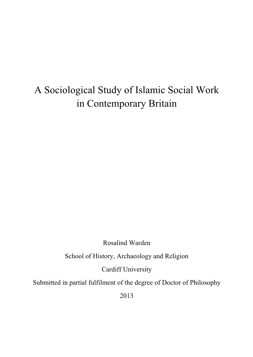 A Sociological Study of Islamic Social Work in Contemporary Britain