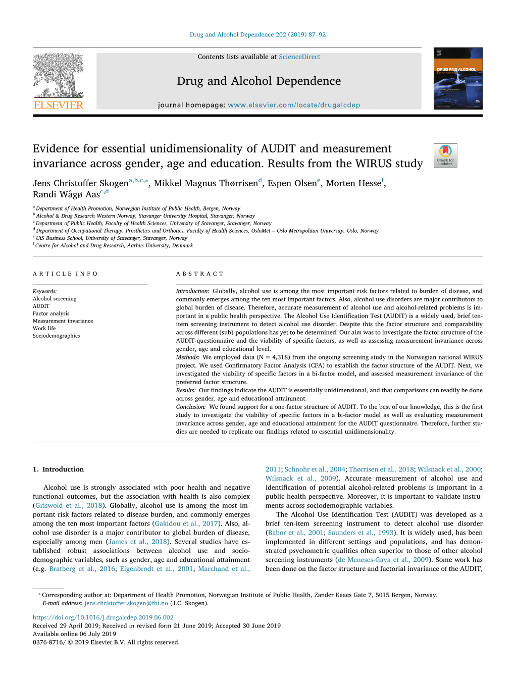 Drug and Alcohol Dependence 202 (2019) 87–92