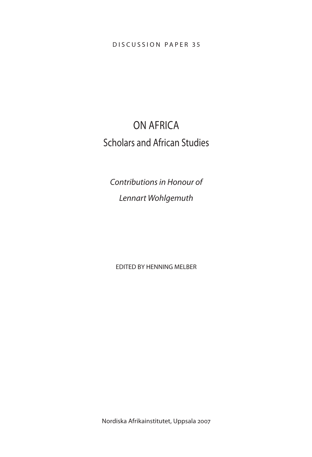 On Africa: Scholars and African Studies