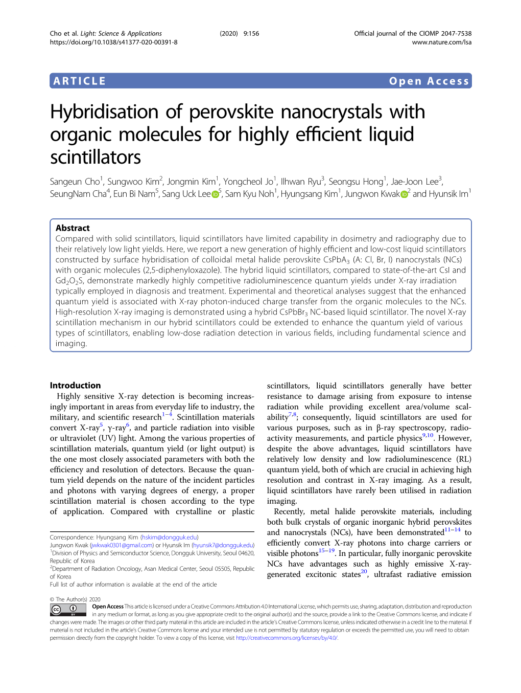 Hybridisation of Perovskite Nanocrystals with Organic Molecules for Highly Efficient Liquid Scintillators