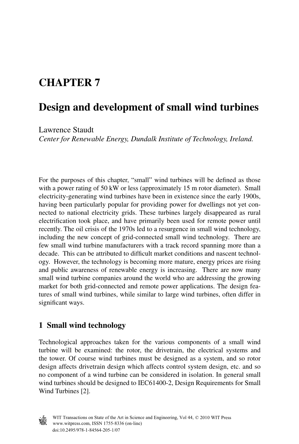 CHAPTER 7 Design and Development of Small Wind Turbines