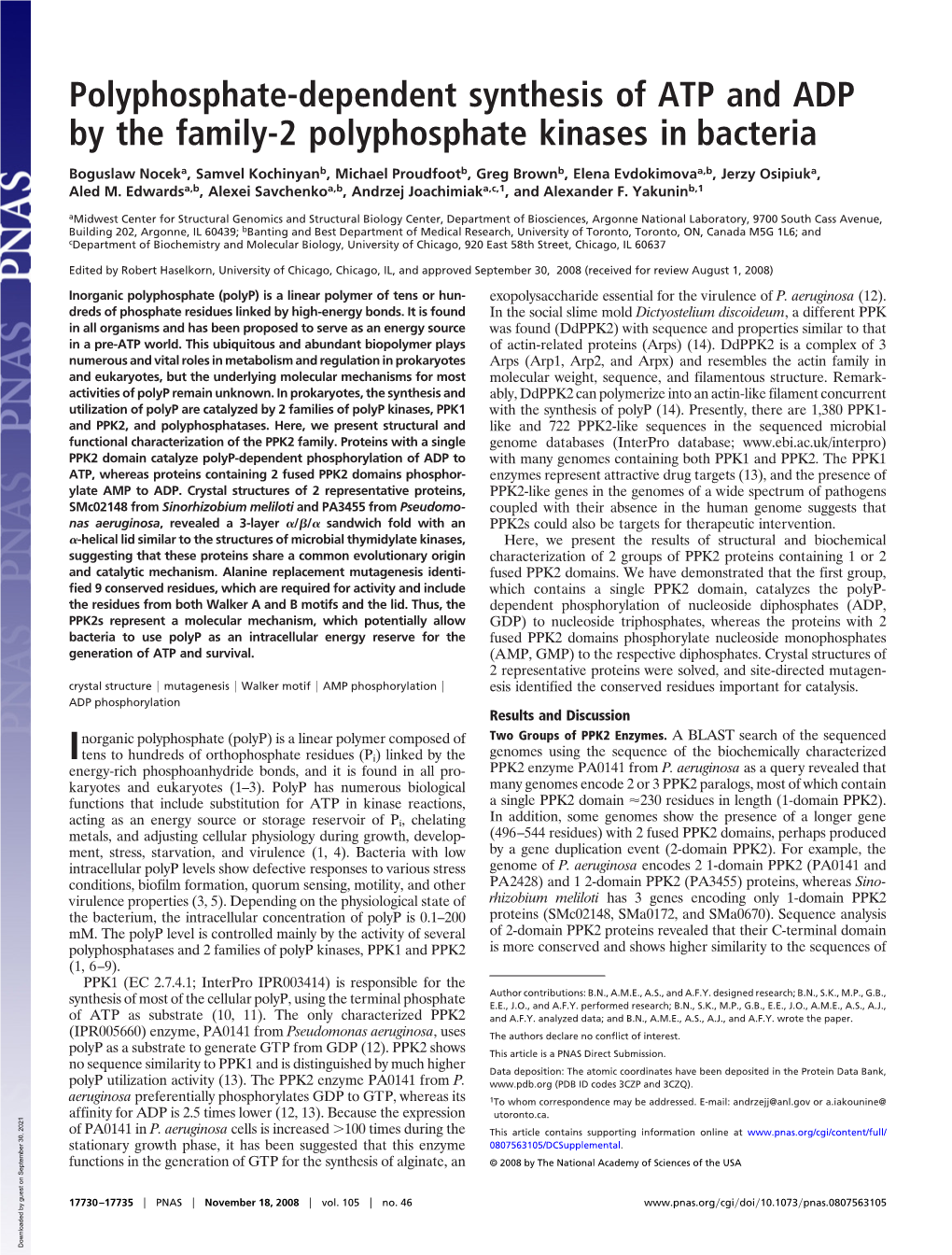 Polyphosphate-Dependent Synthesis of ATP and ADP by the Family-2 Polyphosphate Kinases in Bacteria