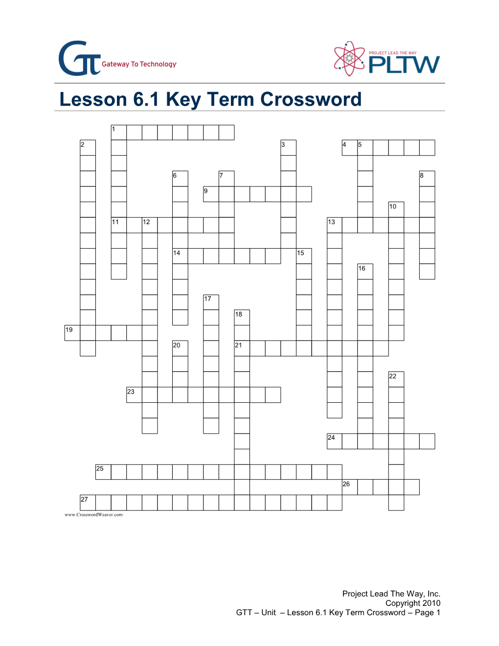 Lesson 6.1 Key Term Crossword