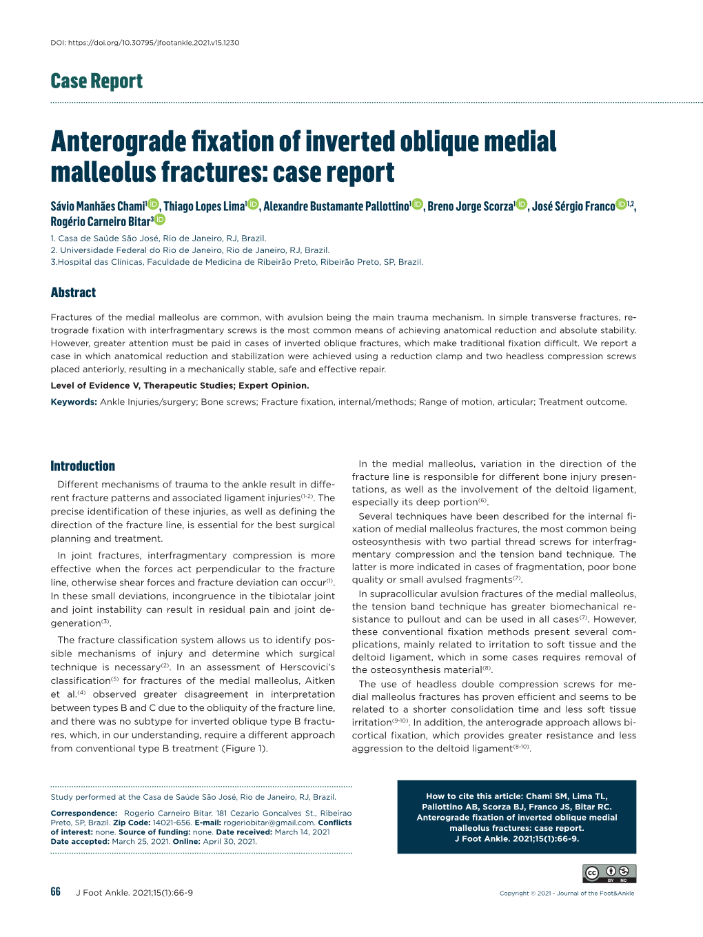 Anterograde Fixation of Inverted Oblique Medial Malleolus Fractures