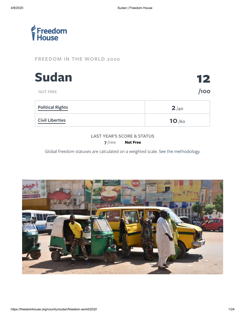 Sudan: Freedom in the World 2020