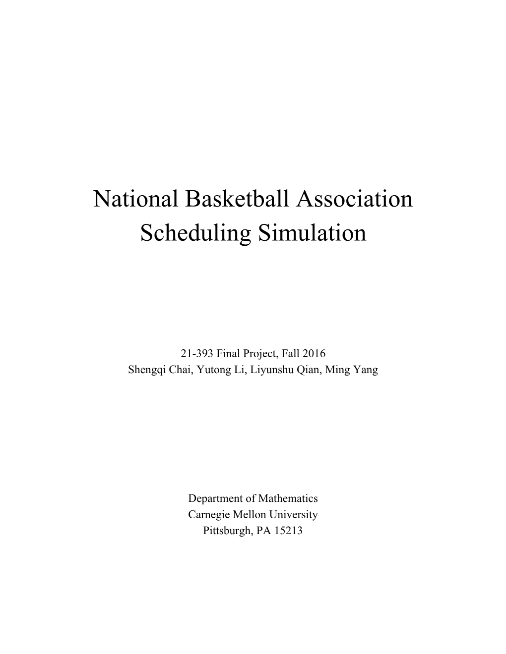 National Basketball Association Scheduling Simulation