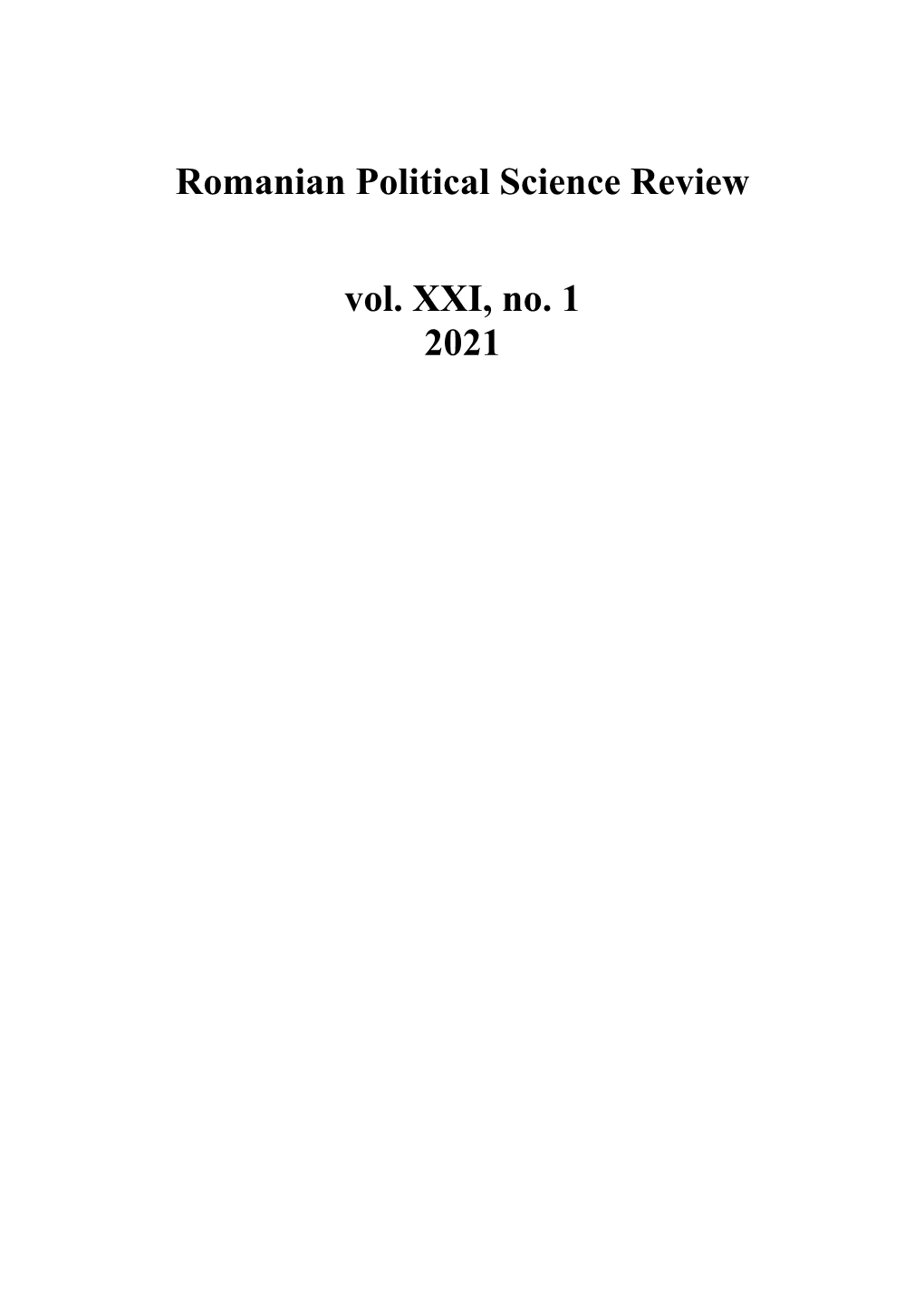 Romanian Political Science Review Vol. XXI, No. 1 2021