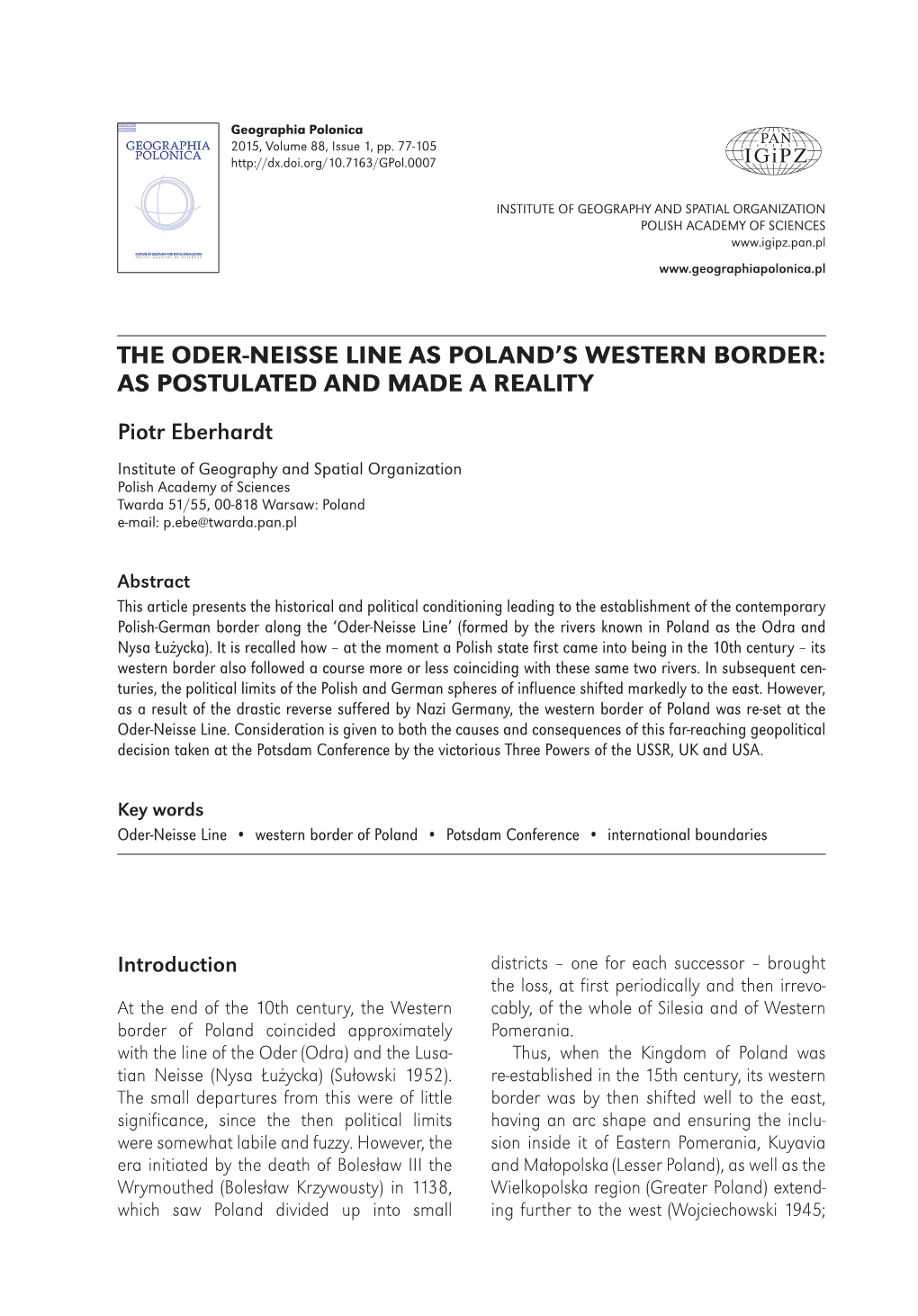 The Oder-Neisse Line As Poland's Western Border