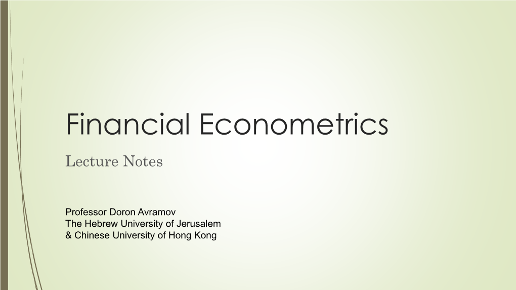 Financial Econometrics Lecture Notes