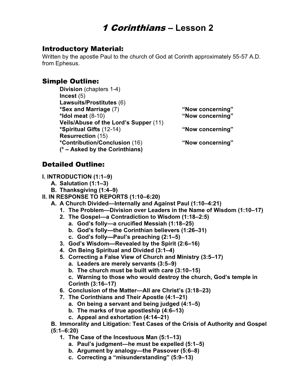 1 Corinthians – Lesson 1