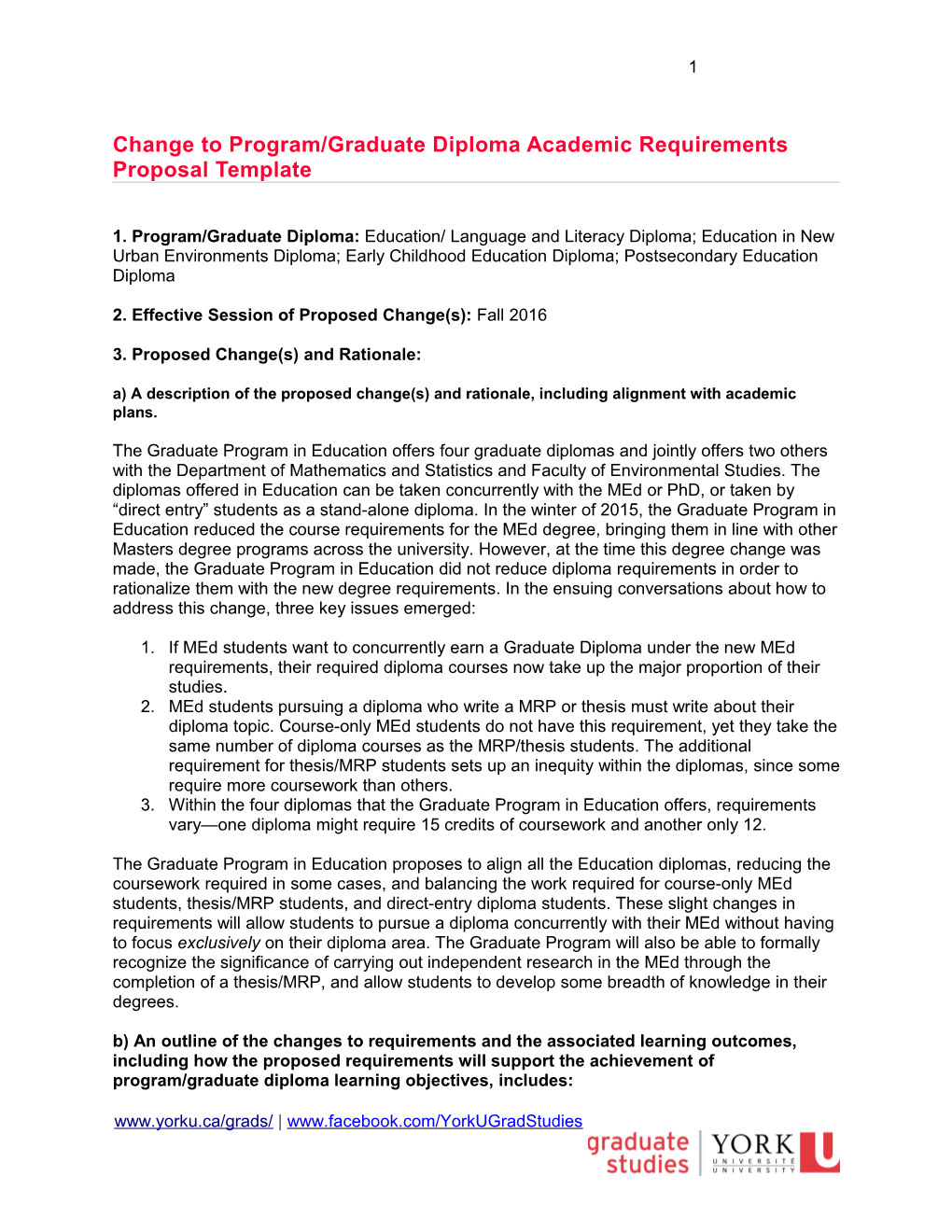 Change to Program/Graduate Diploma Academic Requirements Proposal Template