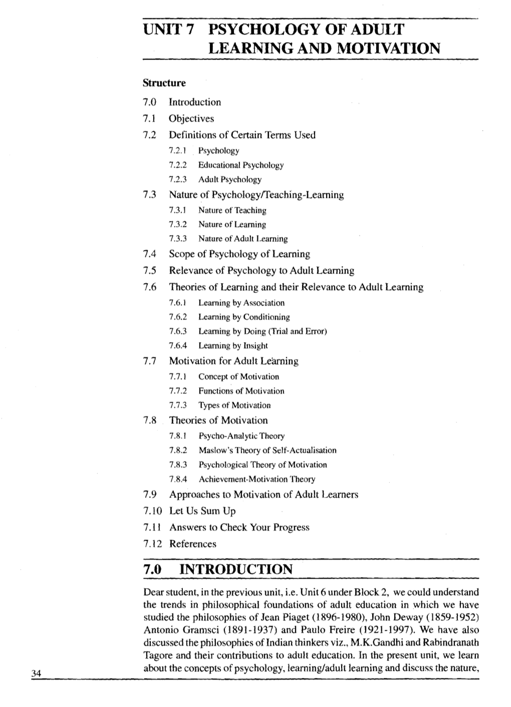 Unit 7 Psychology of Adult Learning and Motivation