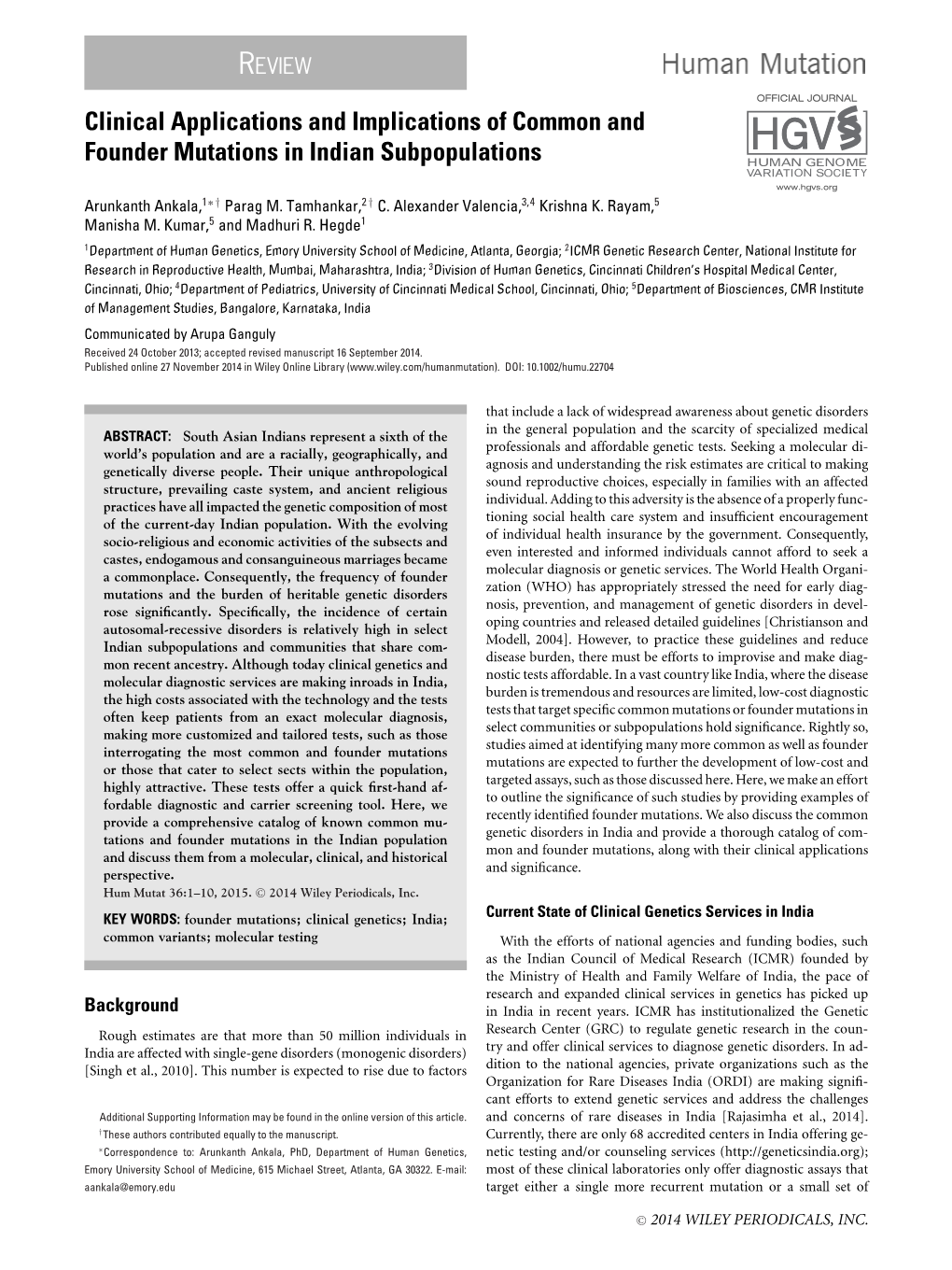 Clinical Applications and Implications of Common and Founder Mutations in Indian Subpopulations