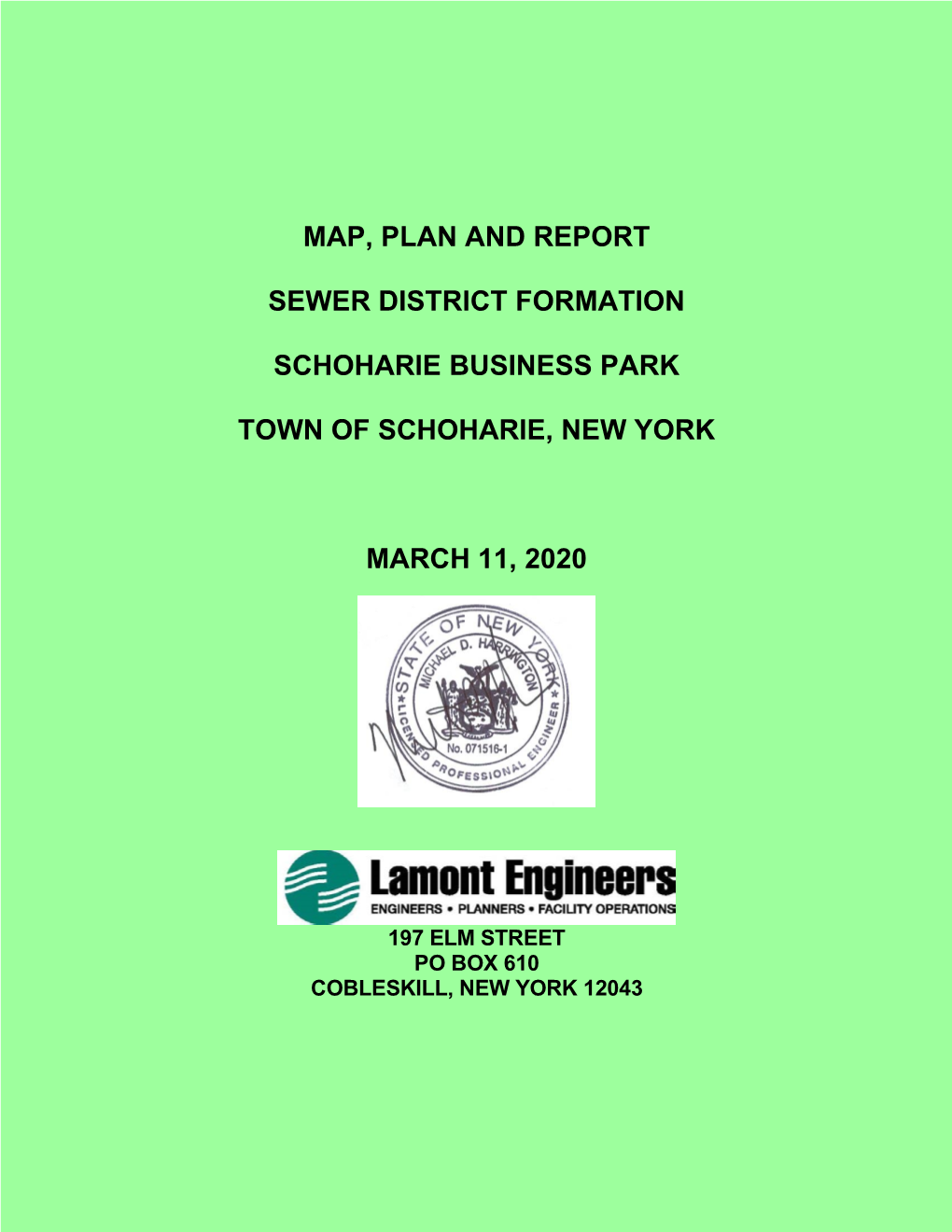 Map Plan and Report for Proposed Sewer District