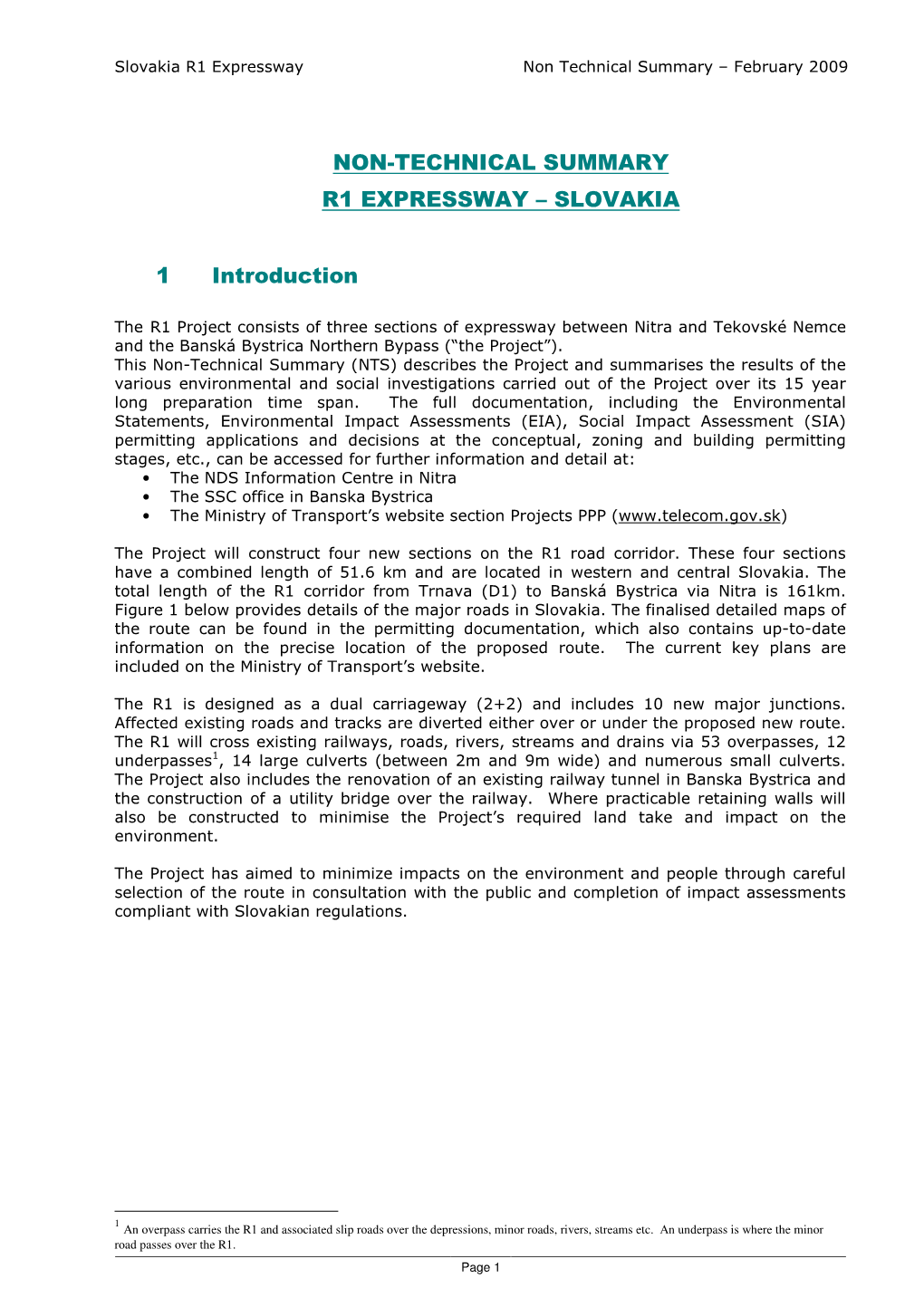 R1 Expressway Non Technical Summary – February 2009