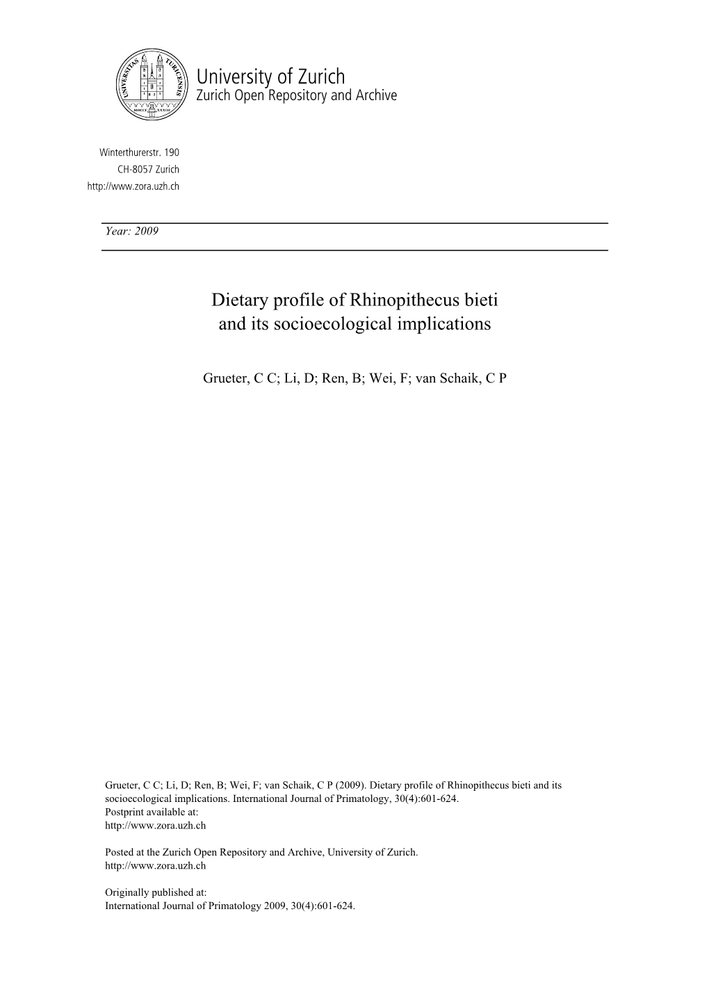 'Dietary Profile of Rhinopithecus Bieti and Its Socioecological Implications'