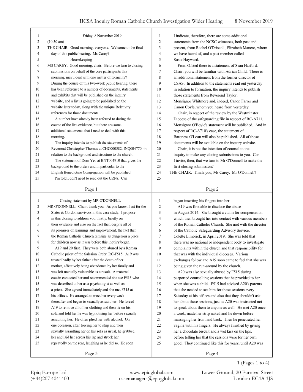 IICSA Inquiry Roman Catholic Church Investigation Wider Hearing 8 November 2019