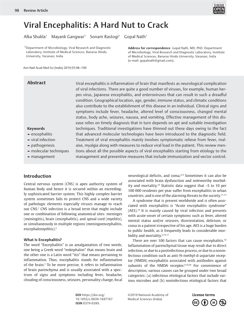 Viral Encephalitis: a Hard Nut to Crack