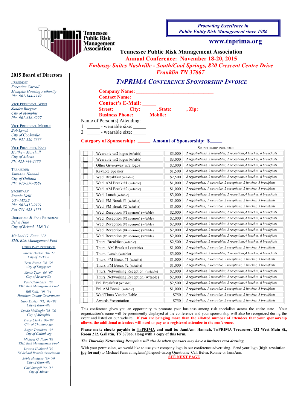 Tnprima Conference Sponsorship Invoice