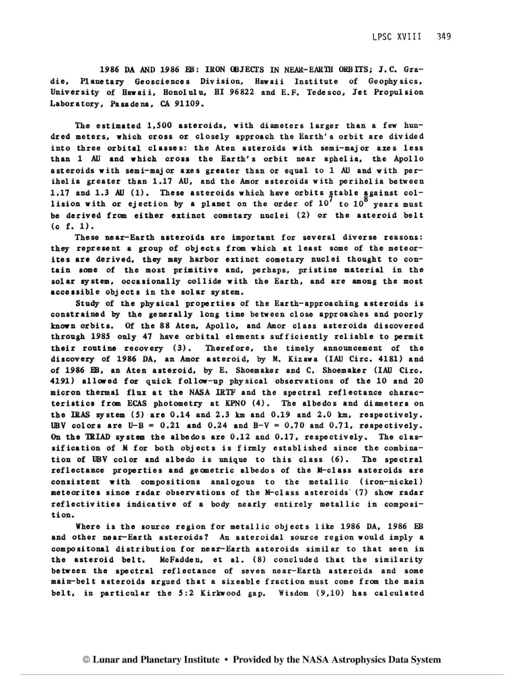 1986 DA and 1986 EB: IRON OBJECTS in NEAR-Eakm ORBITS; J.C