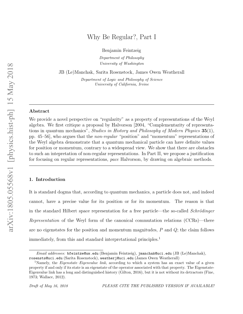 Physics.Hist-Ph] 15 May 2018 Meitl,Fo Hsadsadr Nepeainlprinciples