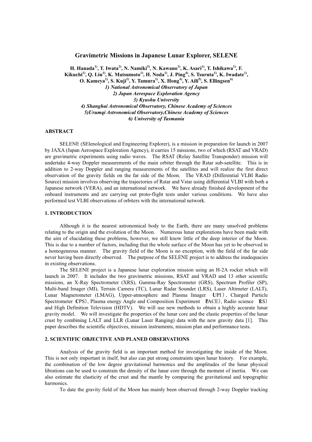 Gravimetric Missions in Japanese Lunar Explorer, SELENE