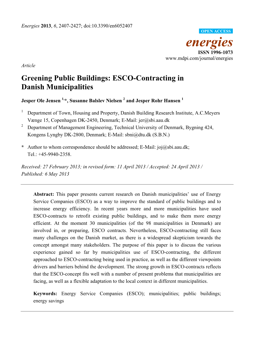 ESCO-Contracting in Danish Municipalities