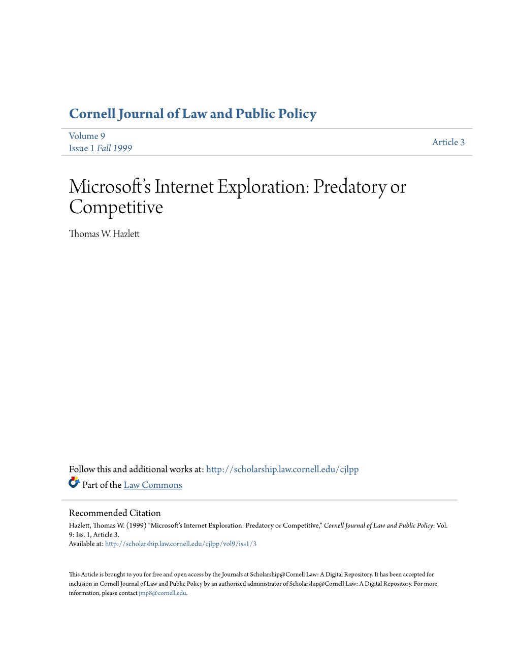 Microsoft's Internet Exploration: Predatory Or Competitive?