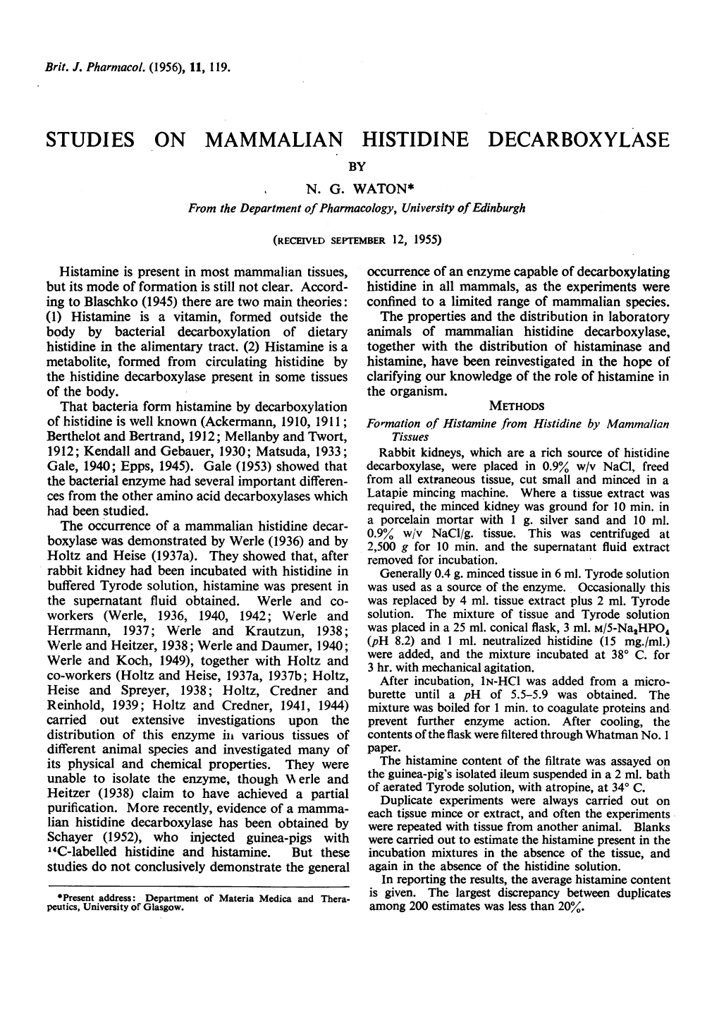 Studies on Mammalian Histidine Decarboxylase by N