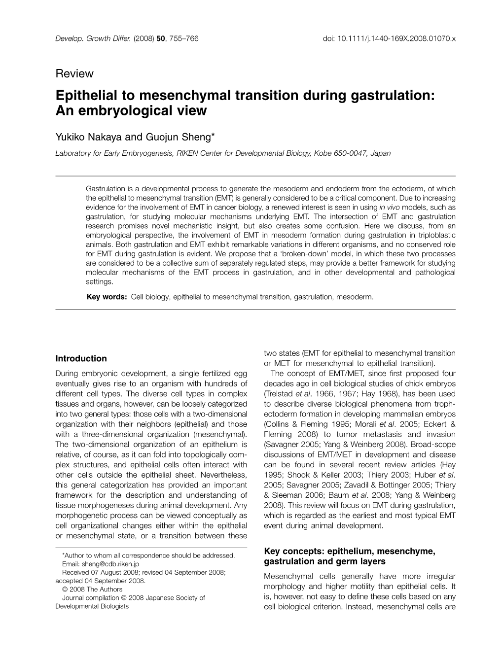 Epithelial to Mesenchymal Transition During Gastrulation: an Embryological View