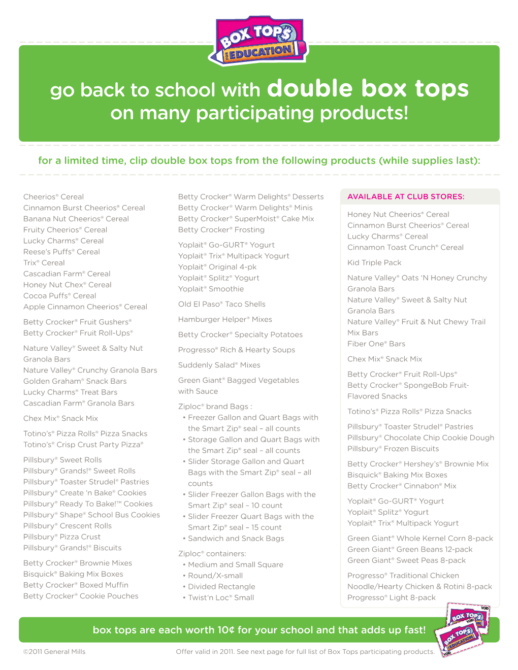 Go Back to School with Double Box Tops on Many Participating Products!